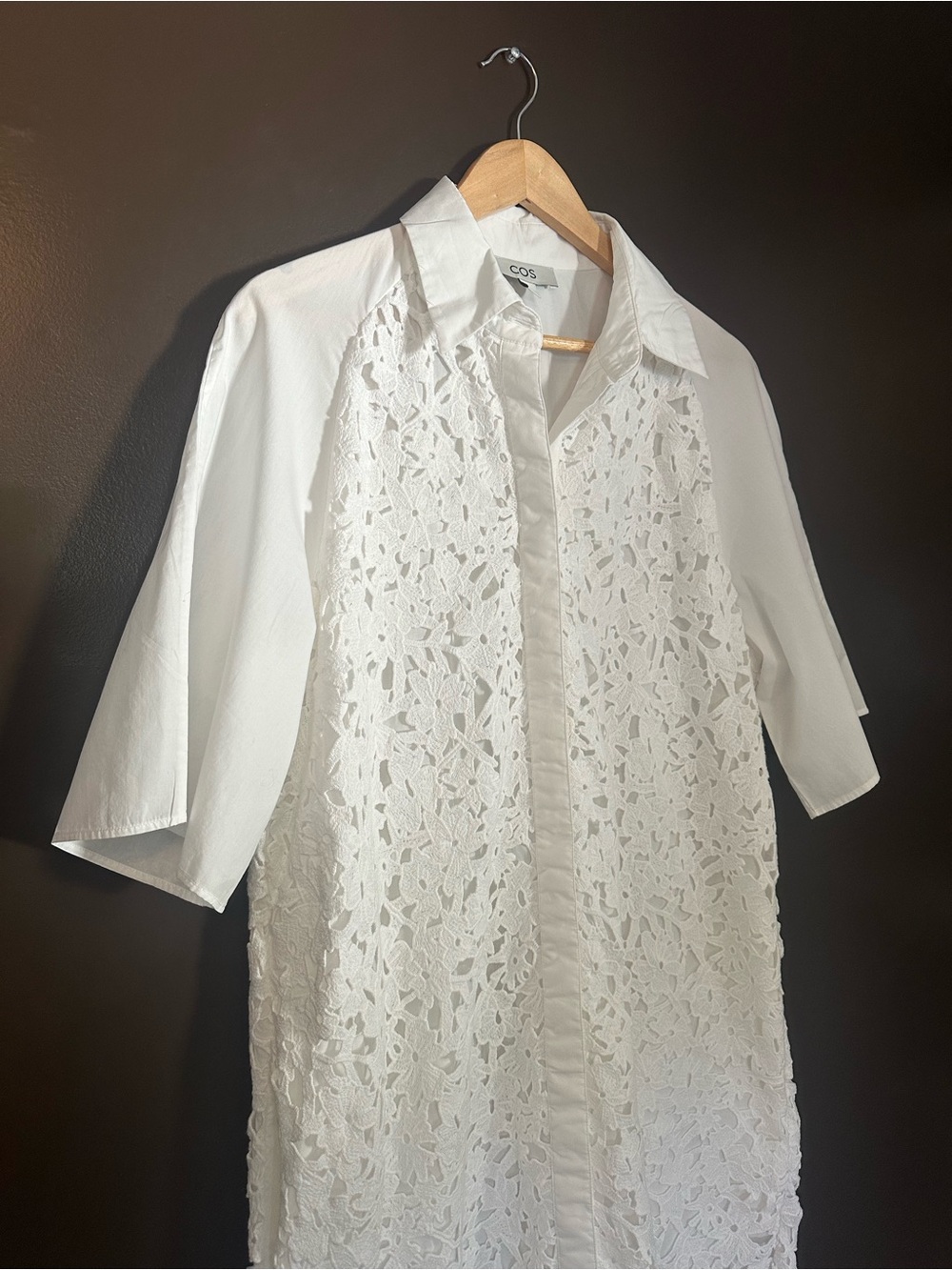 COS Broderie Anglaise White Lace Short Sleeve Shirt Dress Size 10 - Picture 3 of 10